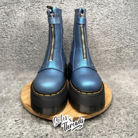 Dr. Martens Jetta Hi Max Metallic Leather Platform Boots Size 7 Women Deep Blue - Picture 3 of 8